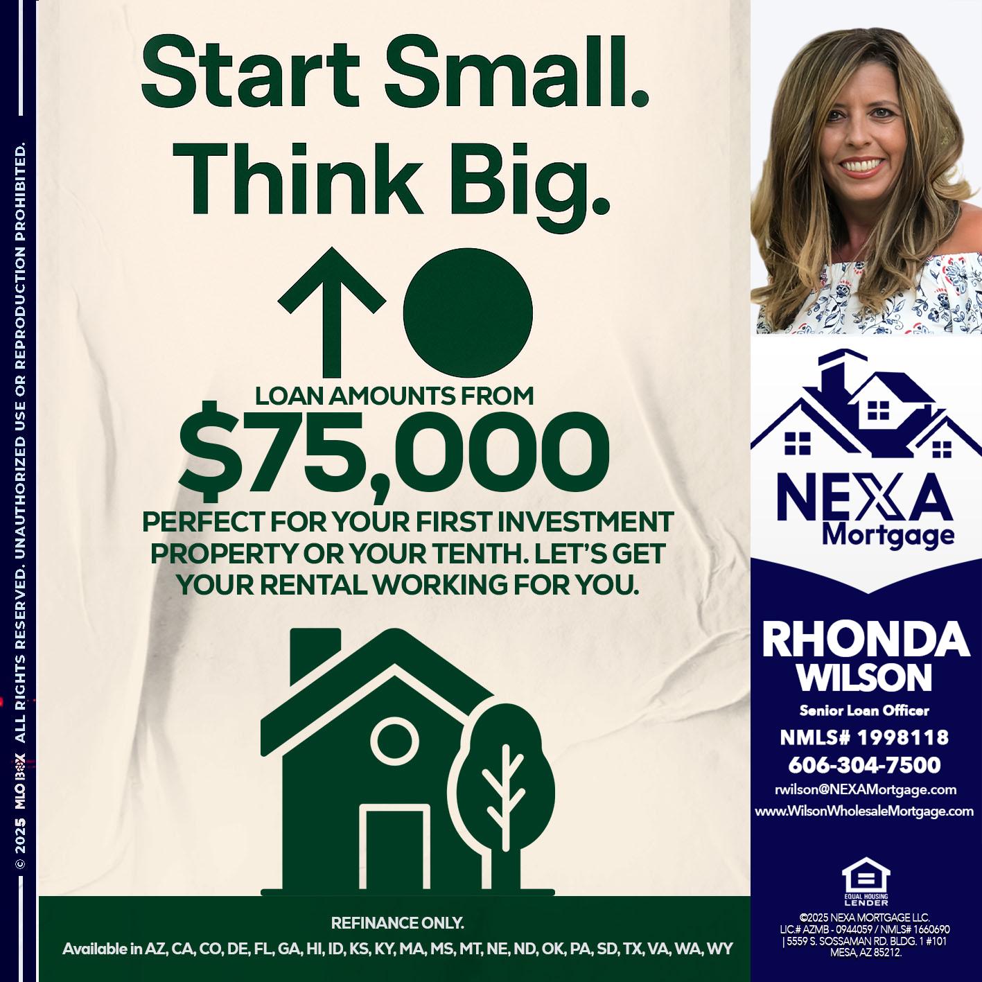 START SMALL - Rhonda Wilson -Senior Loan Officer