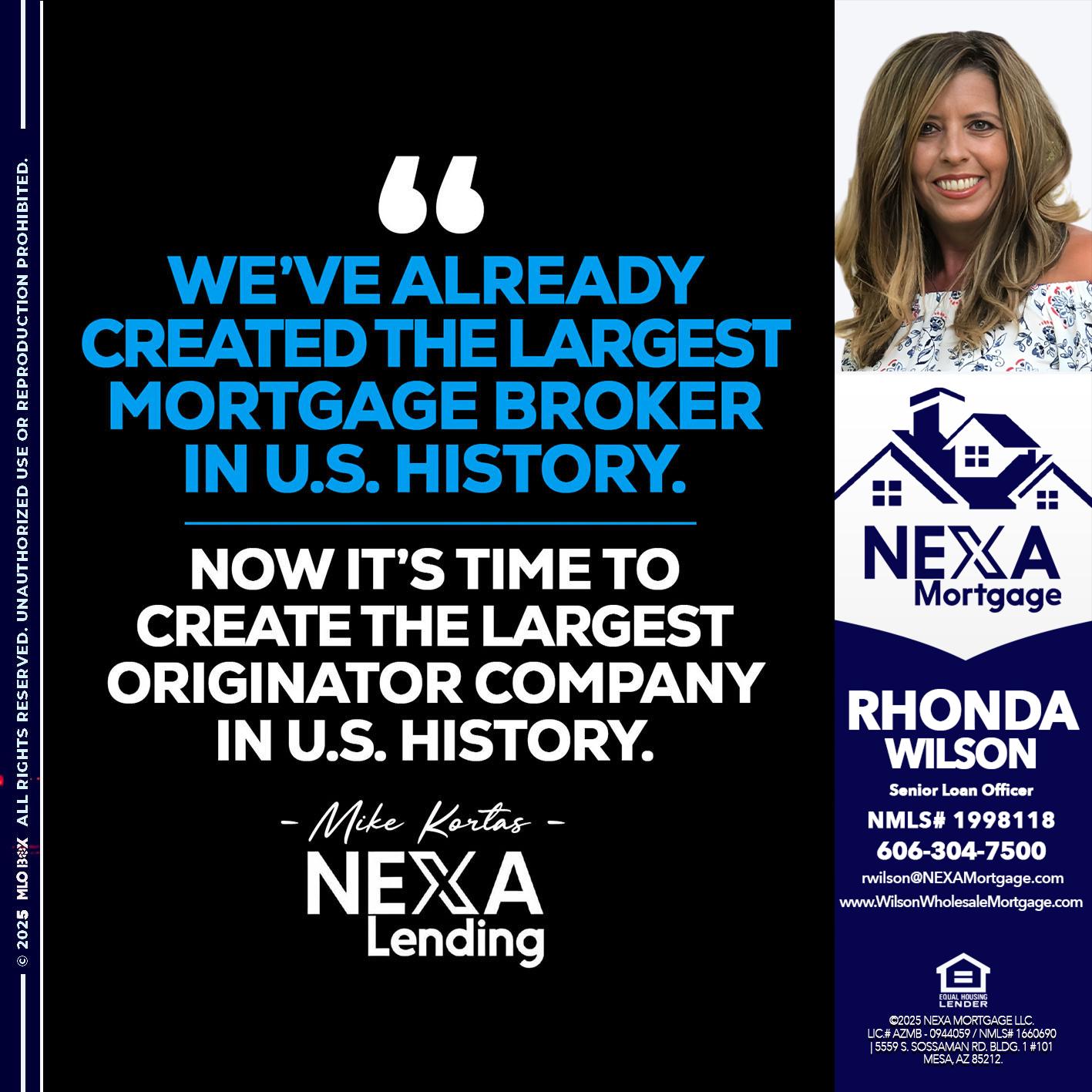 weve already - Rhonda Wilson -Senior Loan Officer