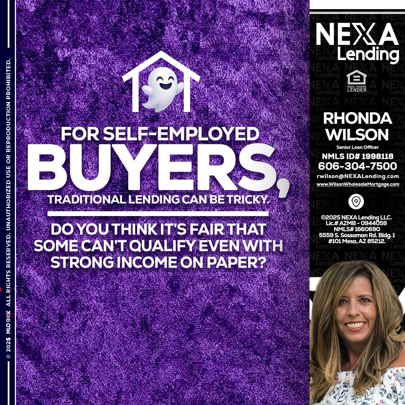 for self employed - Rhonda Wilson -Senior Loan Officer