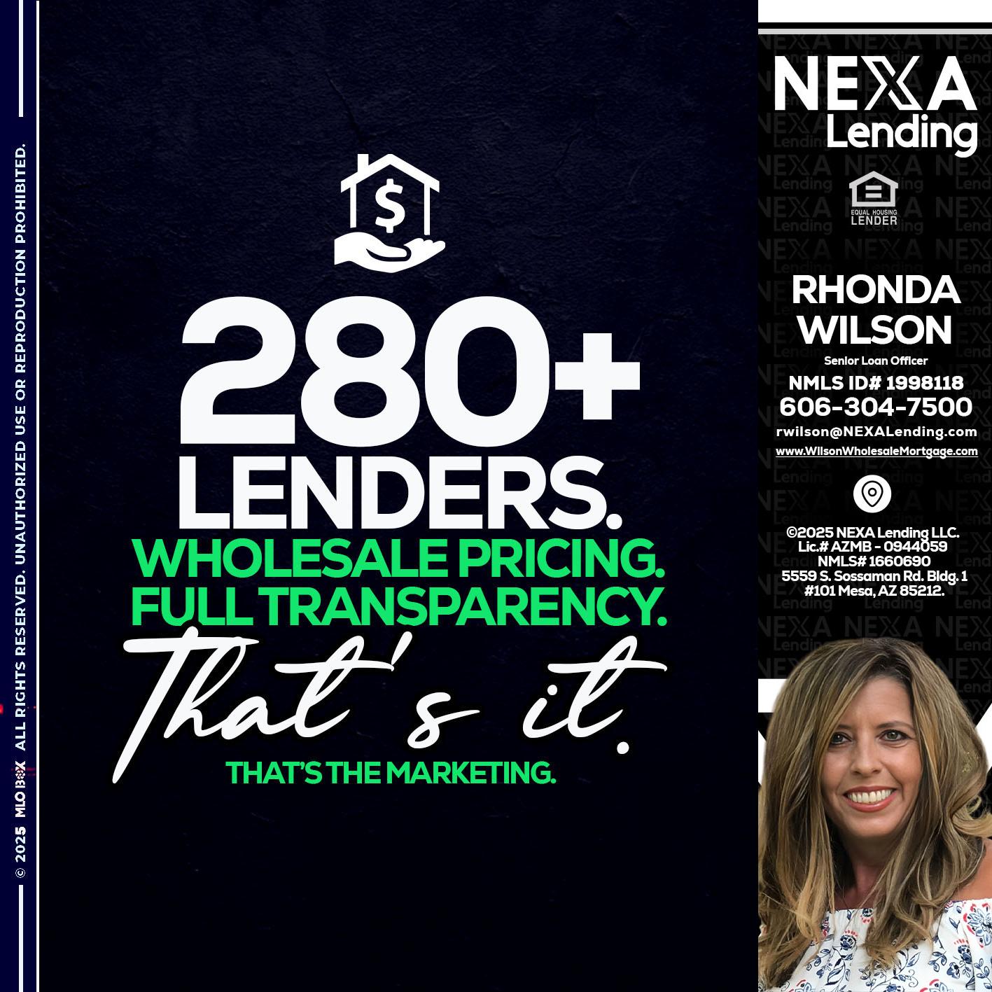 280+ LENDERS - Rhonda Wilson -Senior Loan Officer