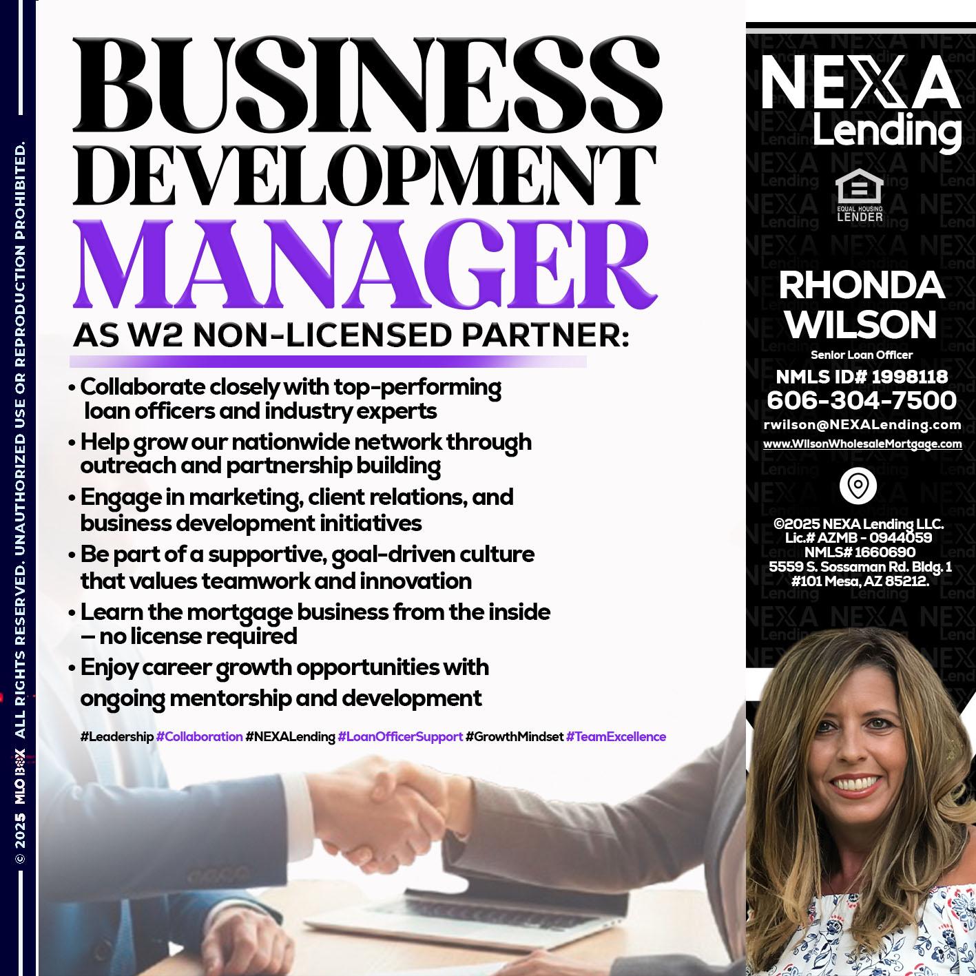 business development - Rhonda Wilson -Senior Loan Officer