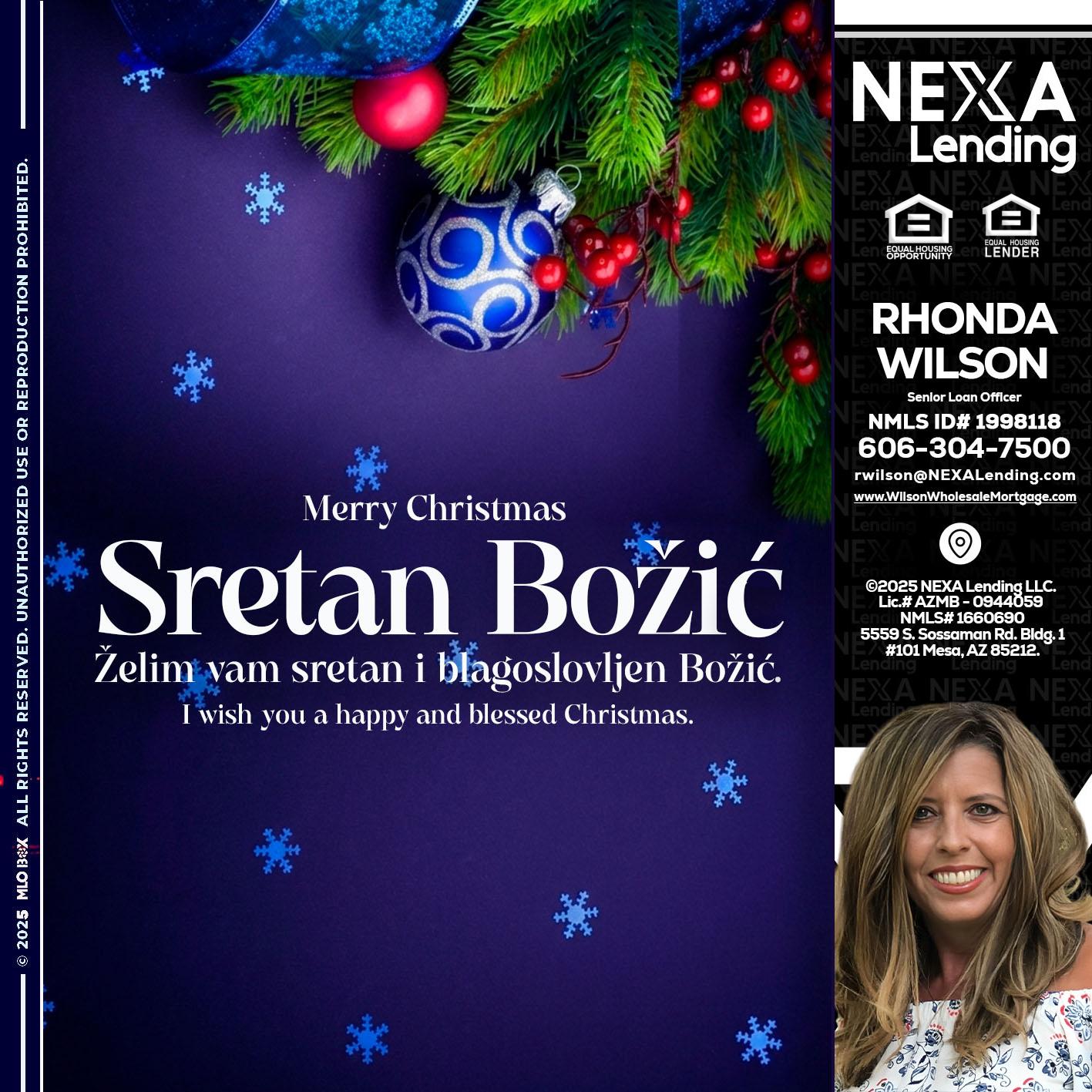 Sretan Božić - Rhonda Wilson -Senior Loan Officer
