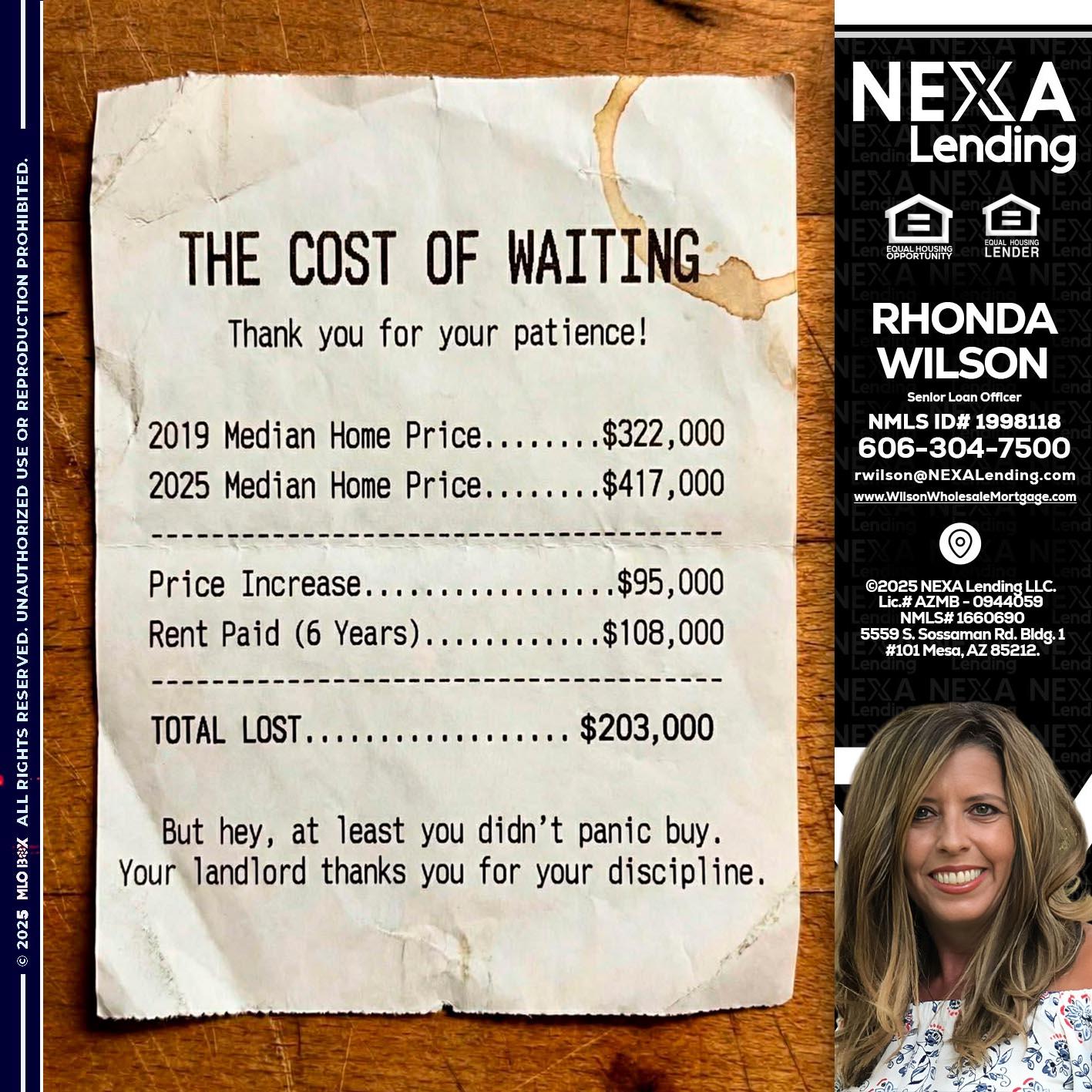THE COST OF WAITING - Rhonda Wilson -Senior Loan Officer