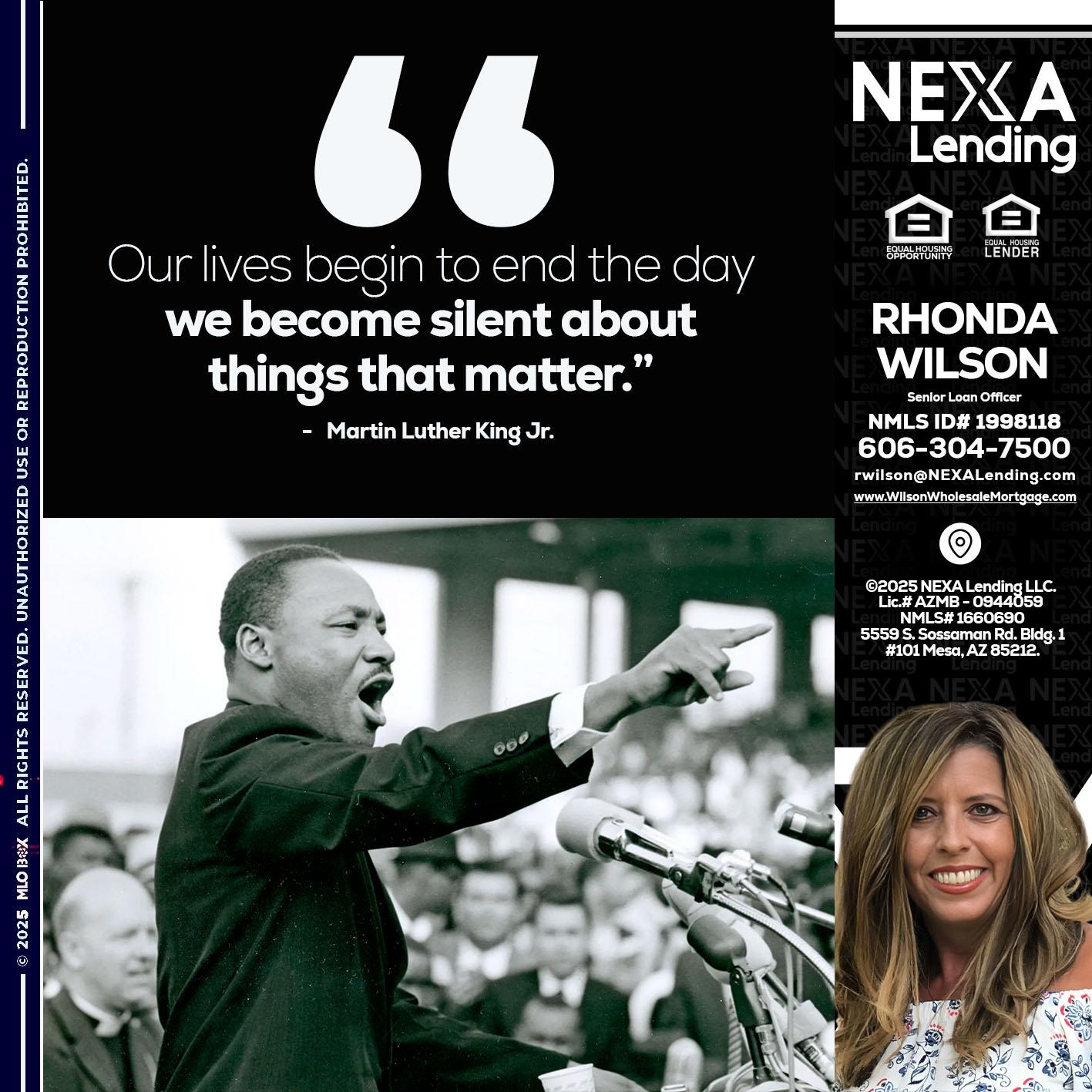 our lives MLK DAY - Rhonda Wilson -Senior Loan Officer