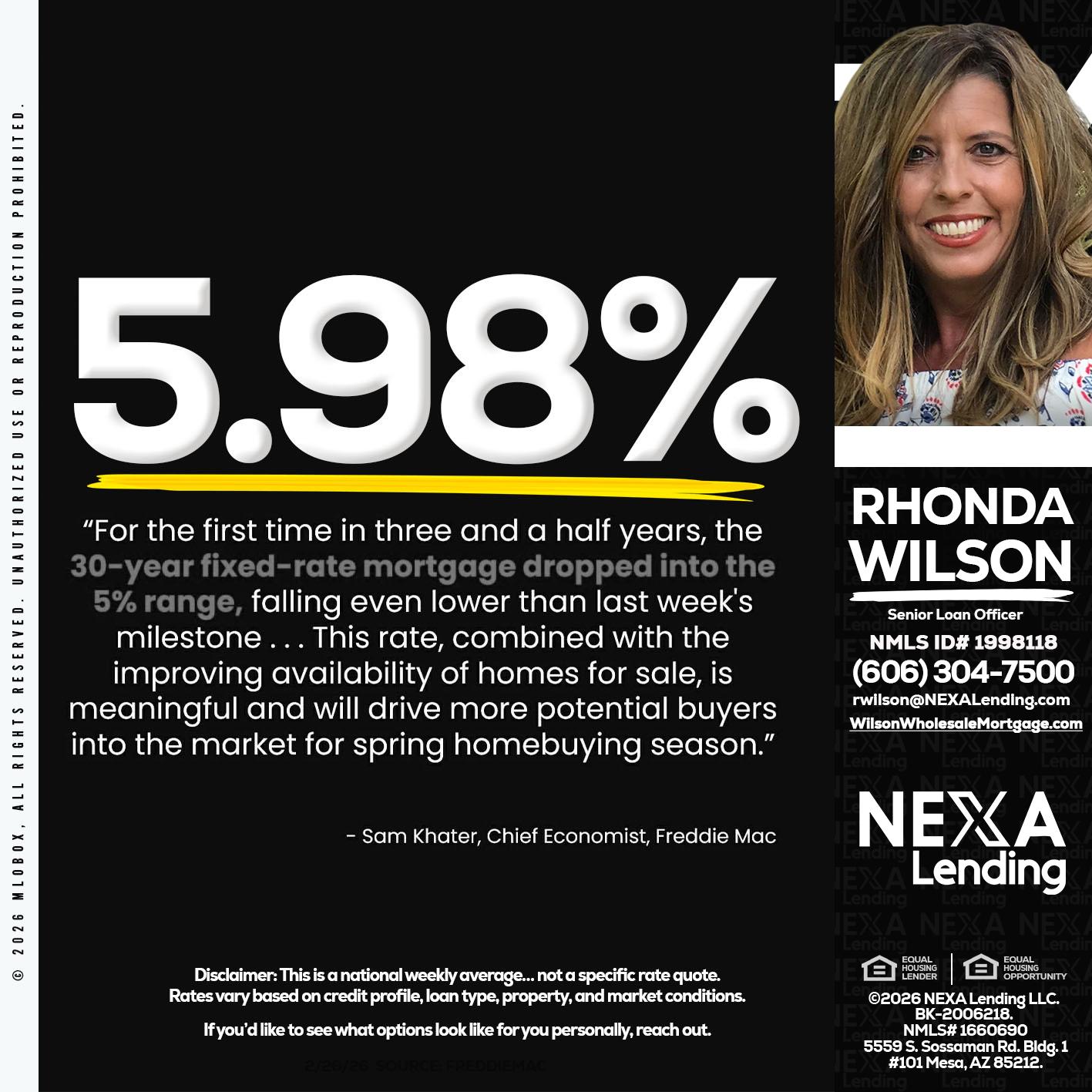 5.98% - Rhonda Wilson -Senior Loan Officer