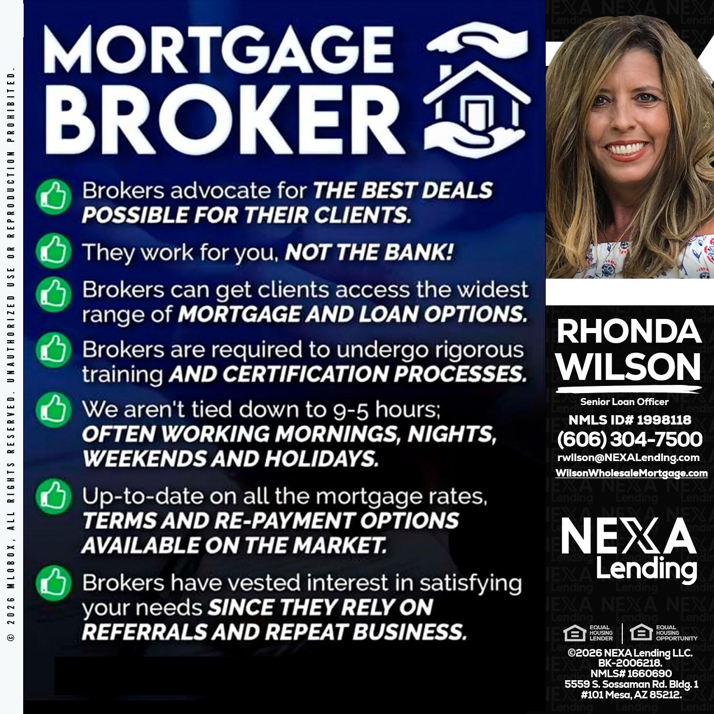 MORTGAGE BROKER - Rhonda Wilson -Senior Loan Officer