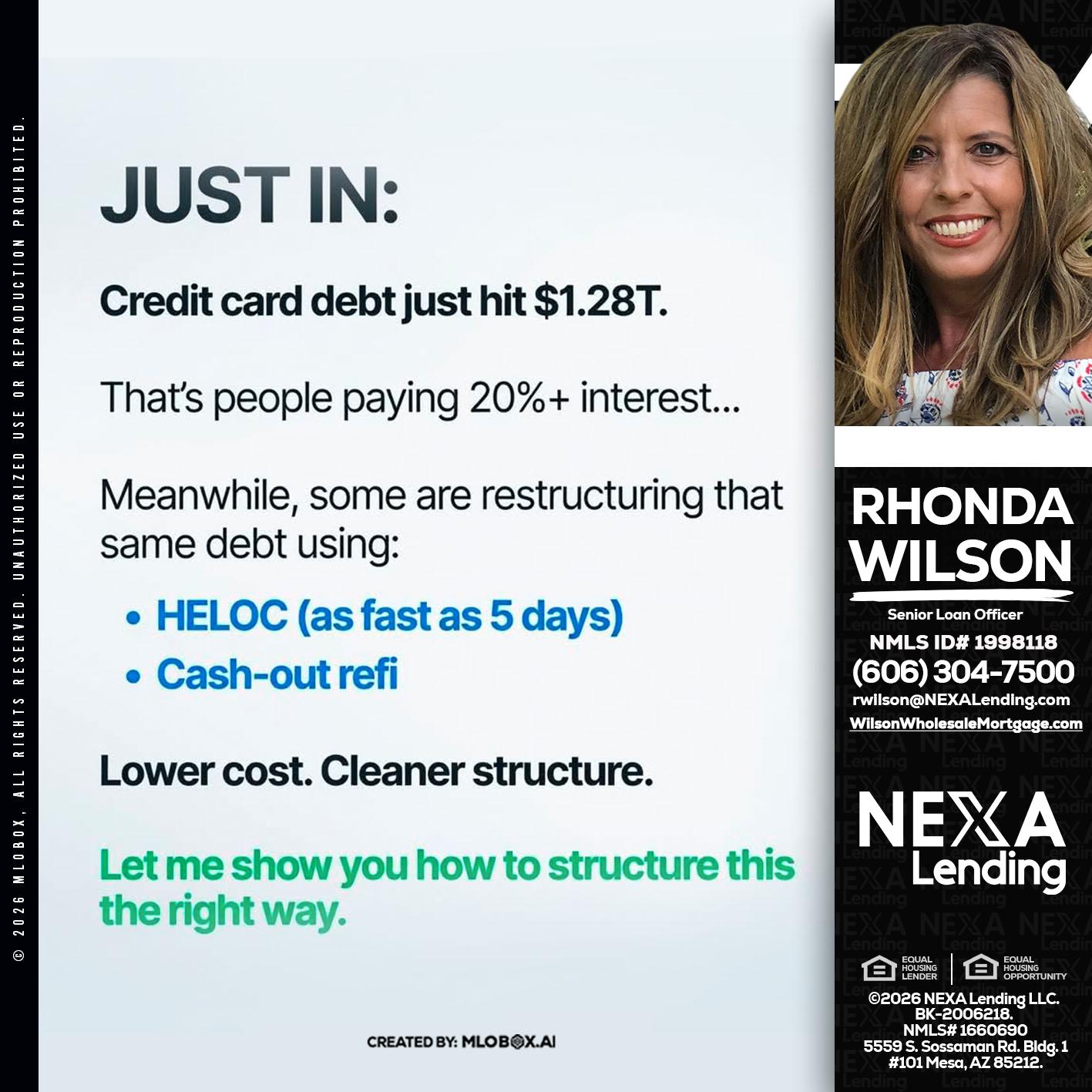 JUST IN - Rhonda Wilson -Senior Loan Officer