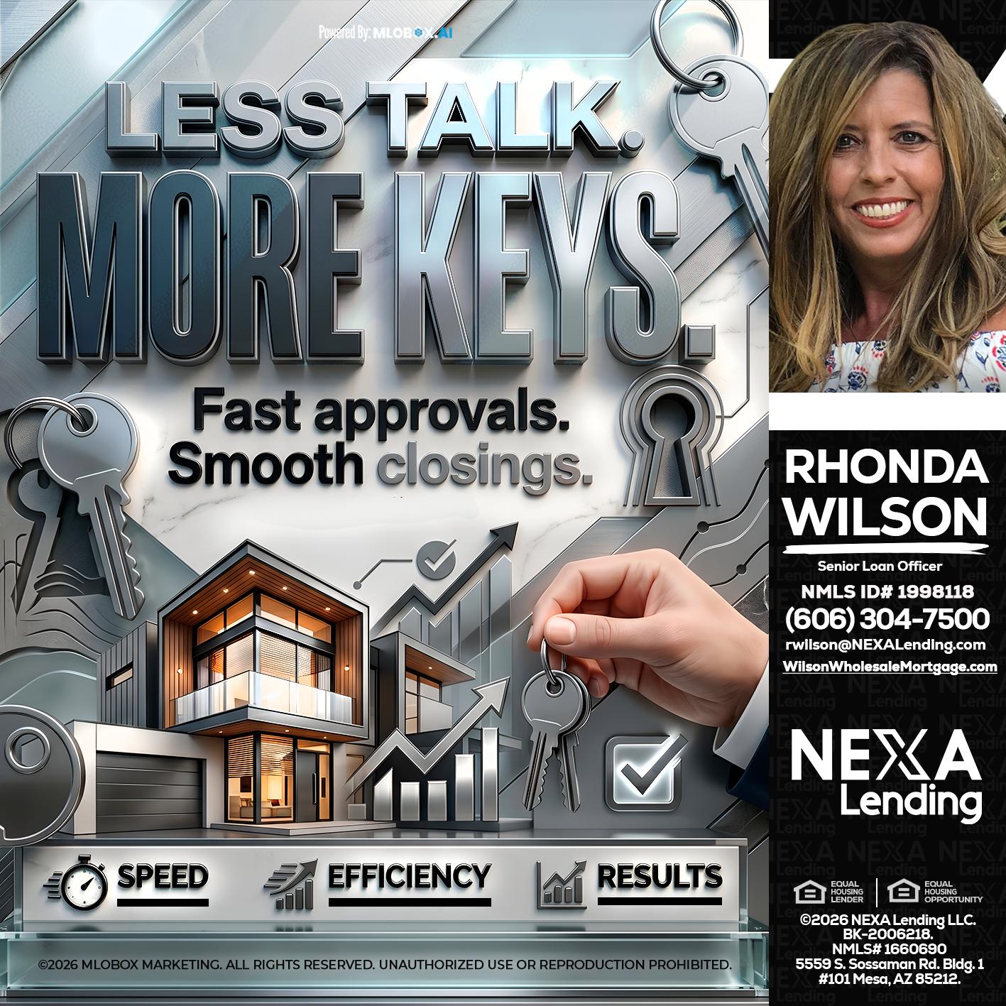 LESS TALK, MORE KEYS! - Rhonda Wilson -Senior Loan Officer
