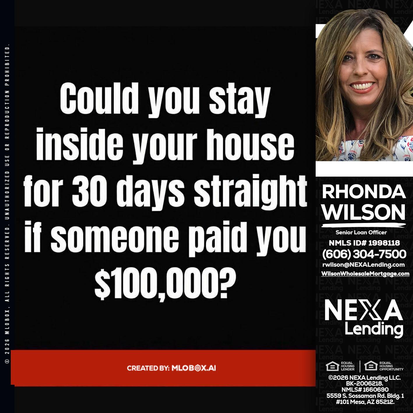 COULD YOU STAY - Rhonda Wilson -Senior Loan Officer