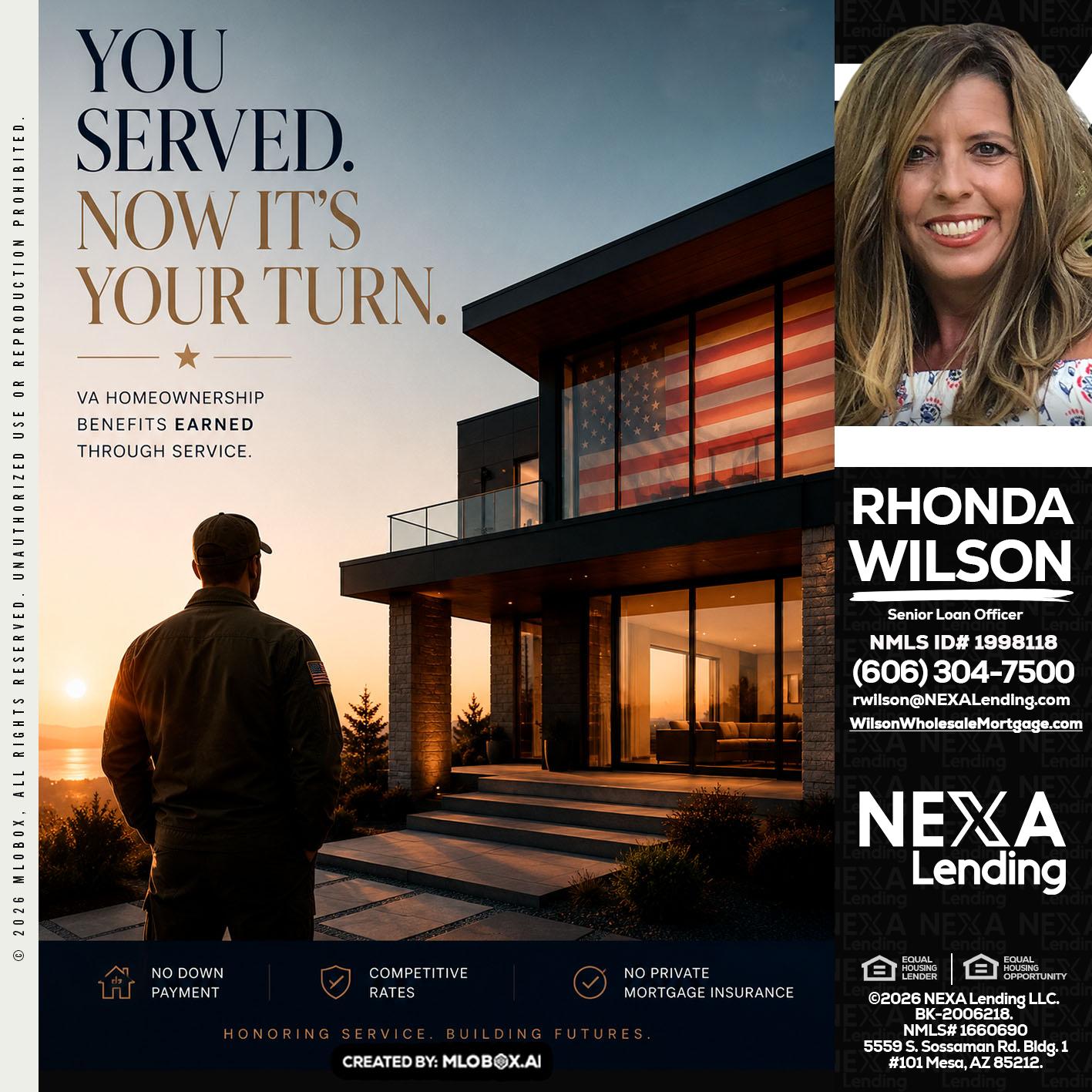 YOU SERVED - Rhonda Wilson -Senior Loan Officer