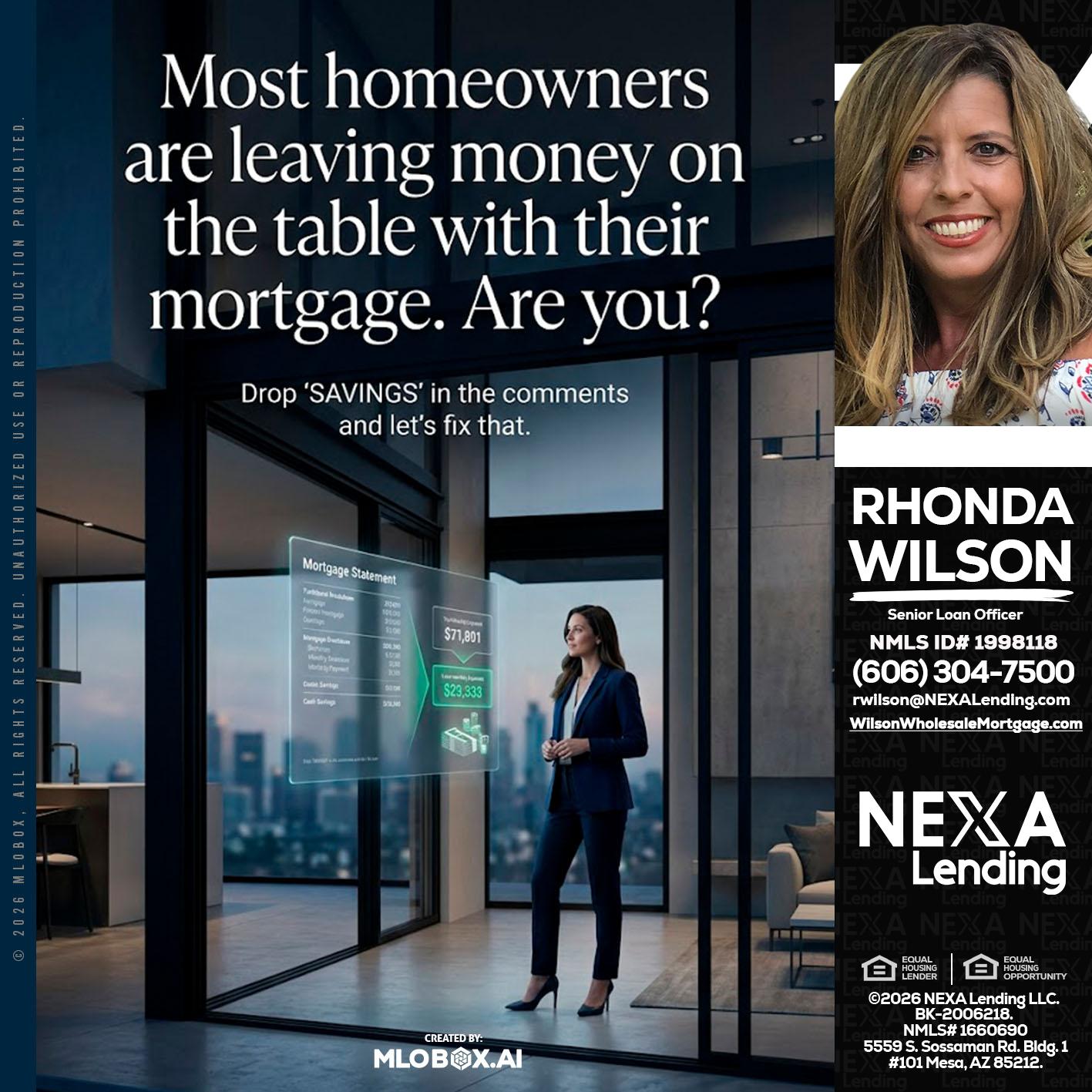 MOST OWNERS - Rhonda Wilson -Senior Loan Officer