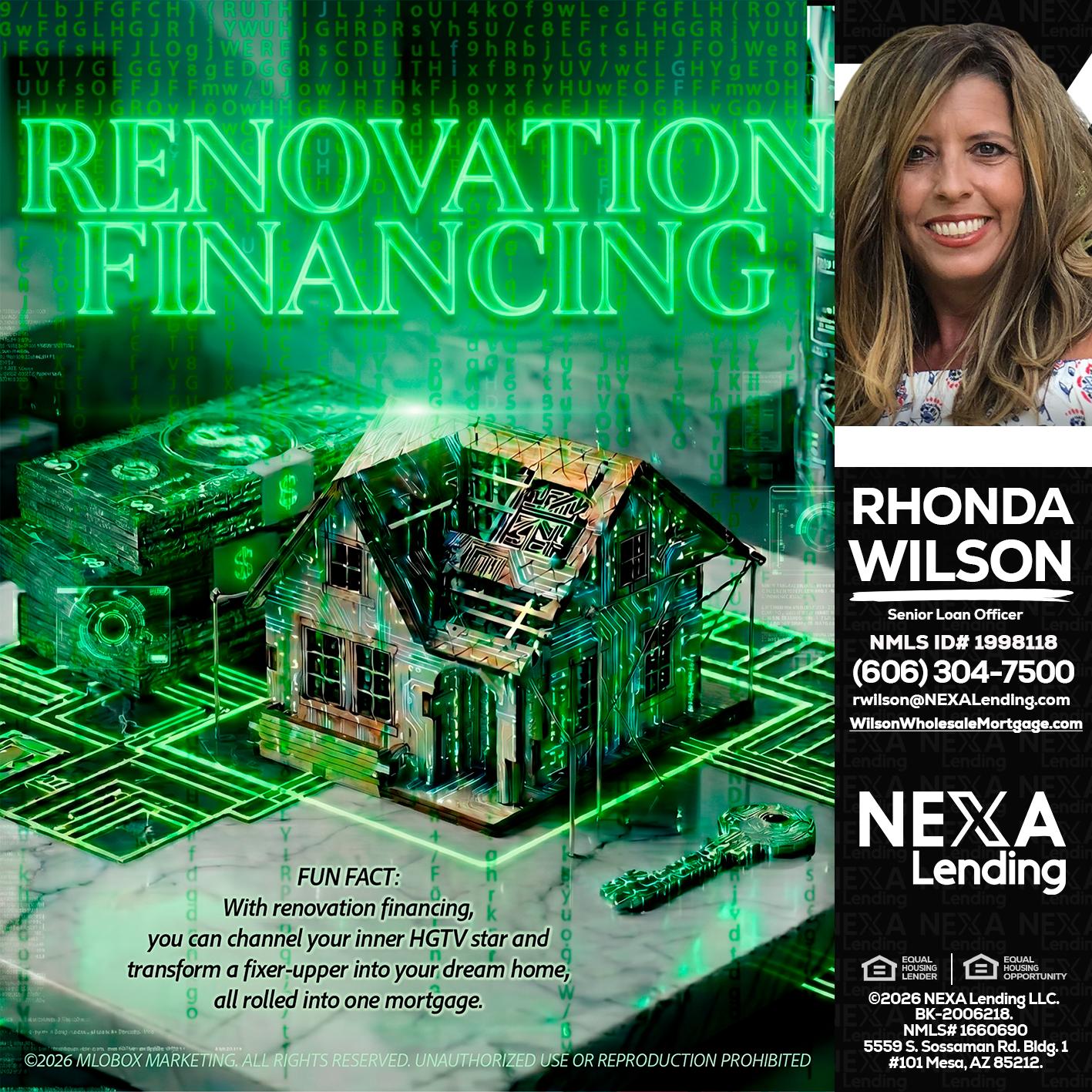 RENOVATION FINANCING - Rhonda Wilson -Senior Loan Officer