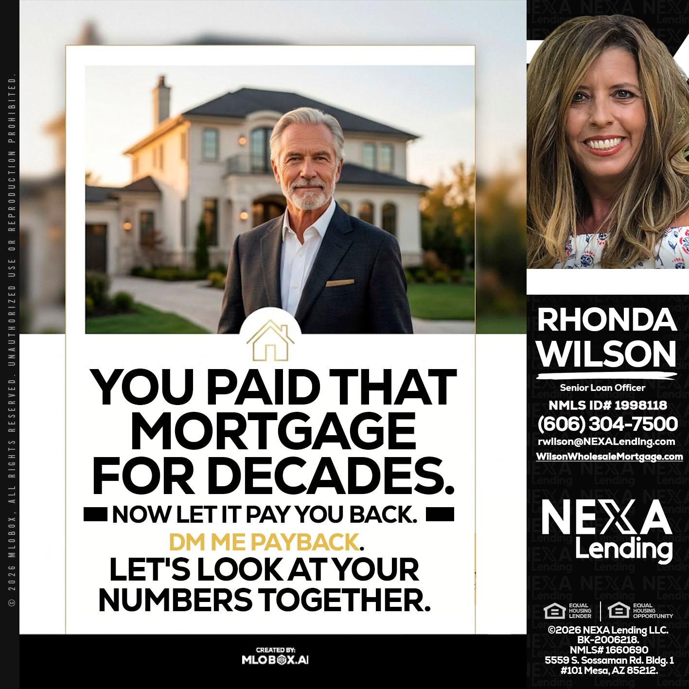 YOU PAID THAT MORTGAGE - Rhonda Wilson -Senior Loan Officer