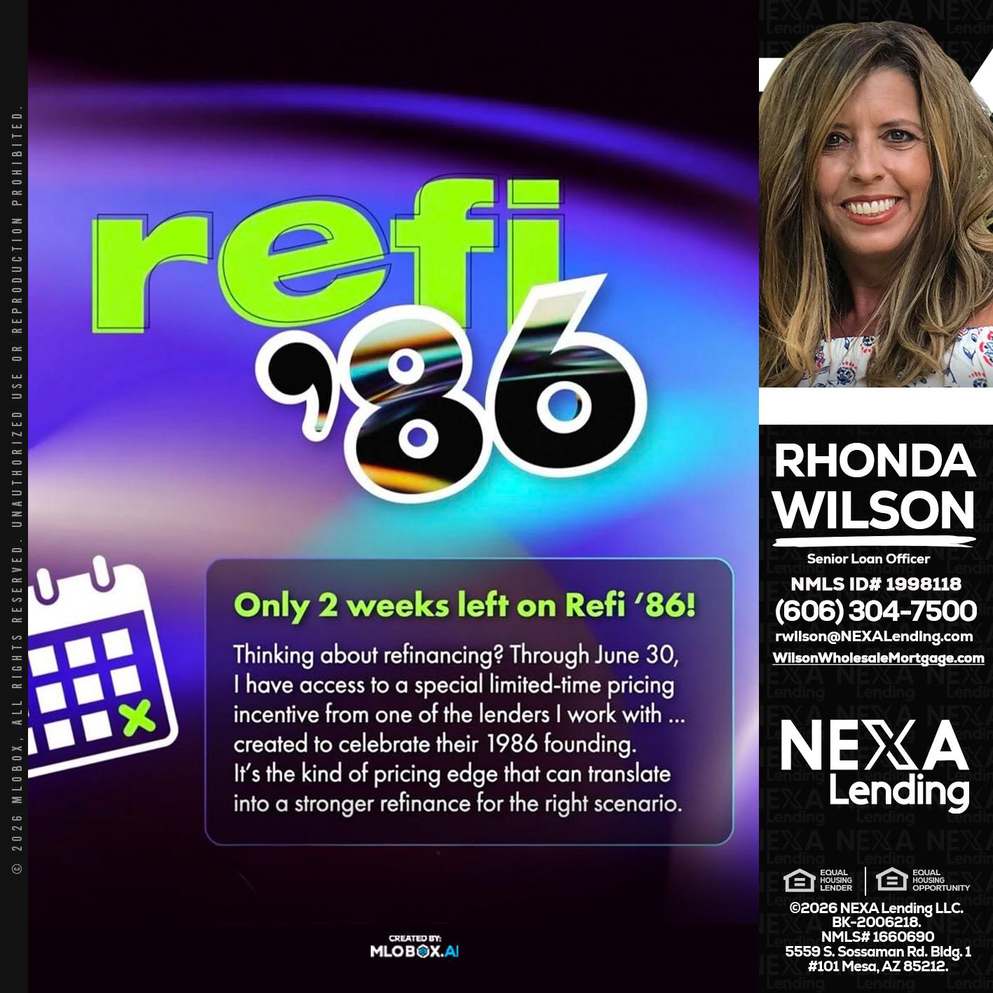 REFI 86 - Rhonda Wilson -Senior Loan Officer