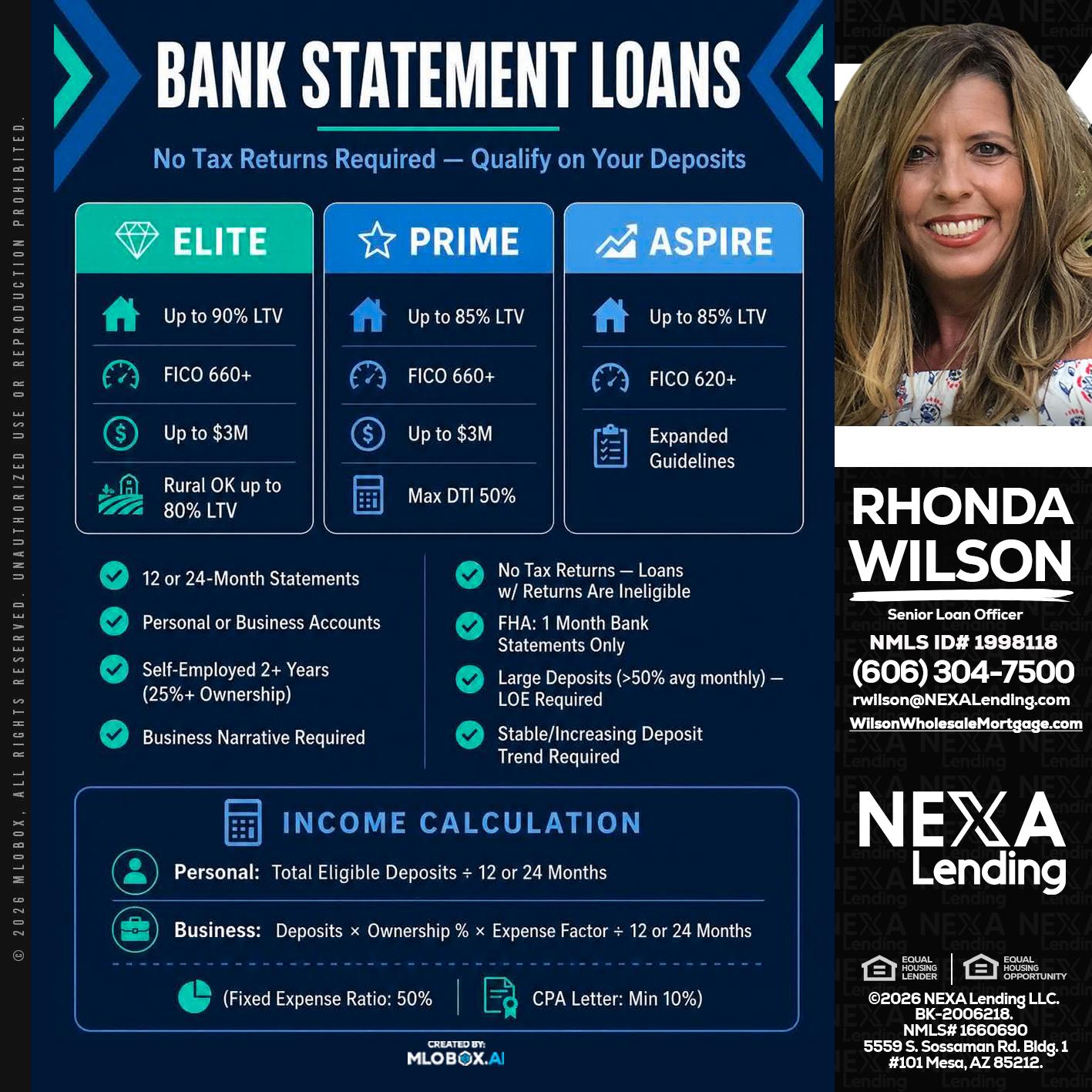 BANK STATEMENT - Rhonda Wilson -Senior Loan Officer