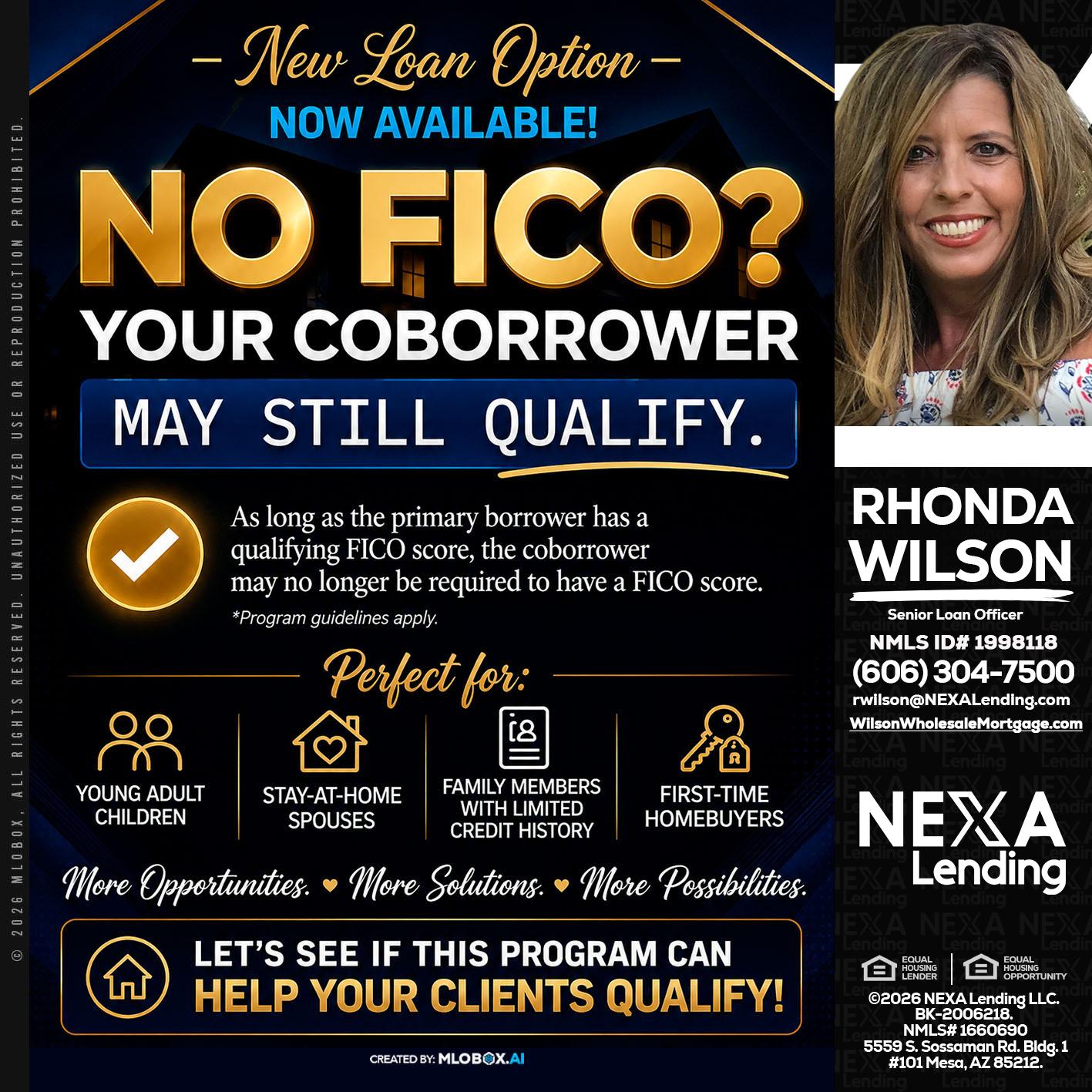 NO FICO - Rhonda Wilson -Senior Loan Officer