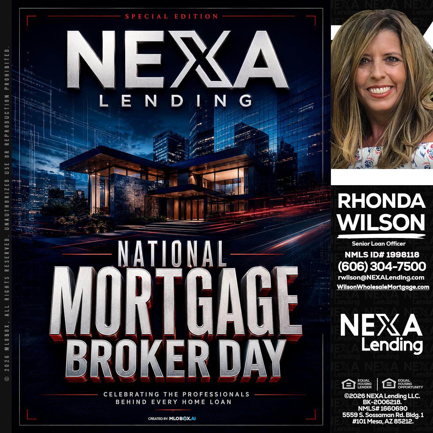 NATIONAL MORTGAGE BROKER DAY - Rhonda Wilson -Senior Loan Officer