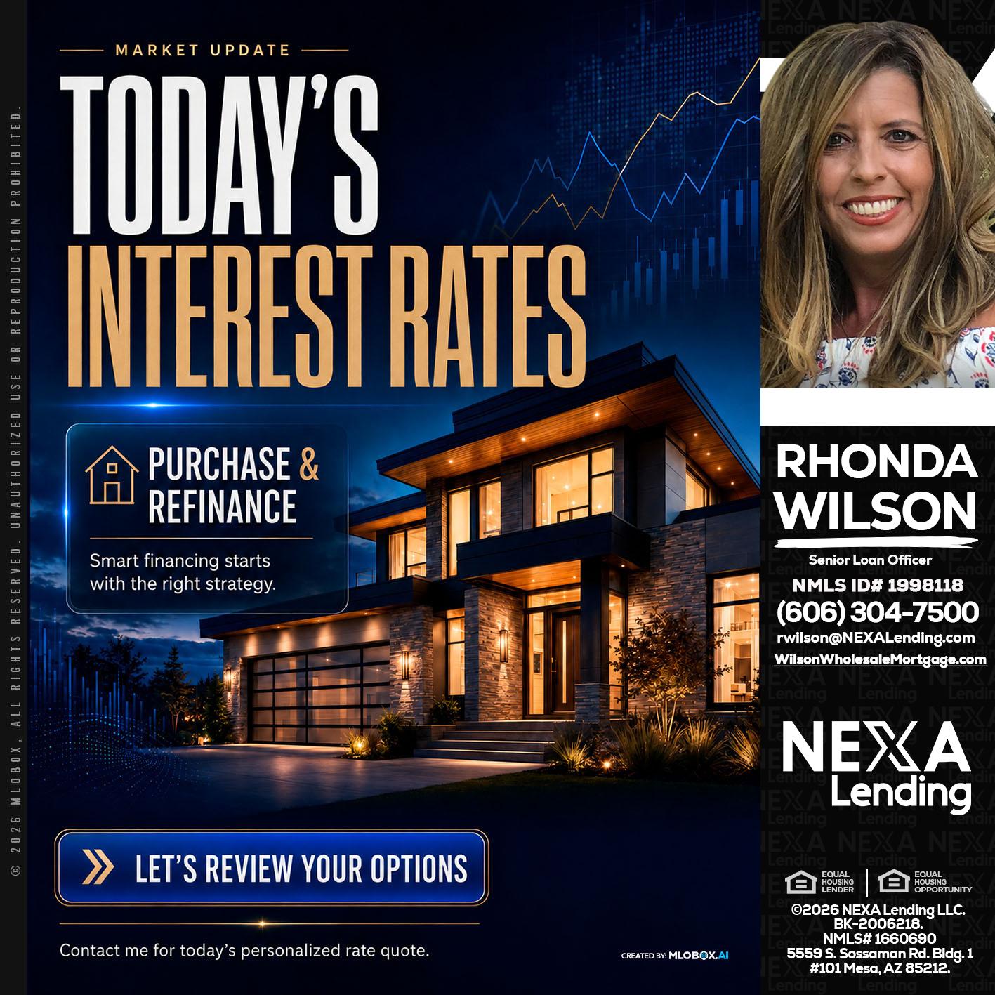 TODAYS RATES - Rhonda Wilson -Senior Loan Officer