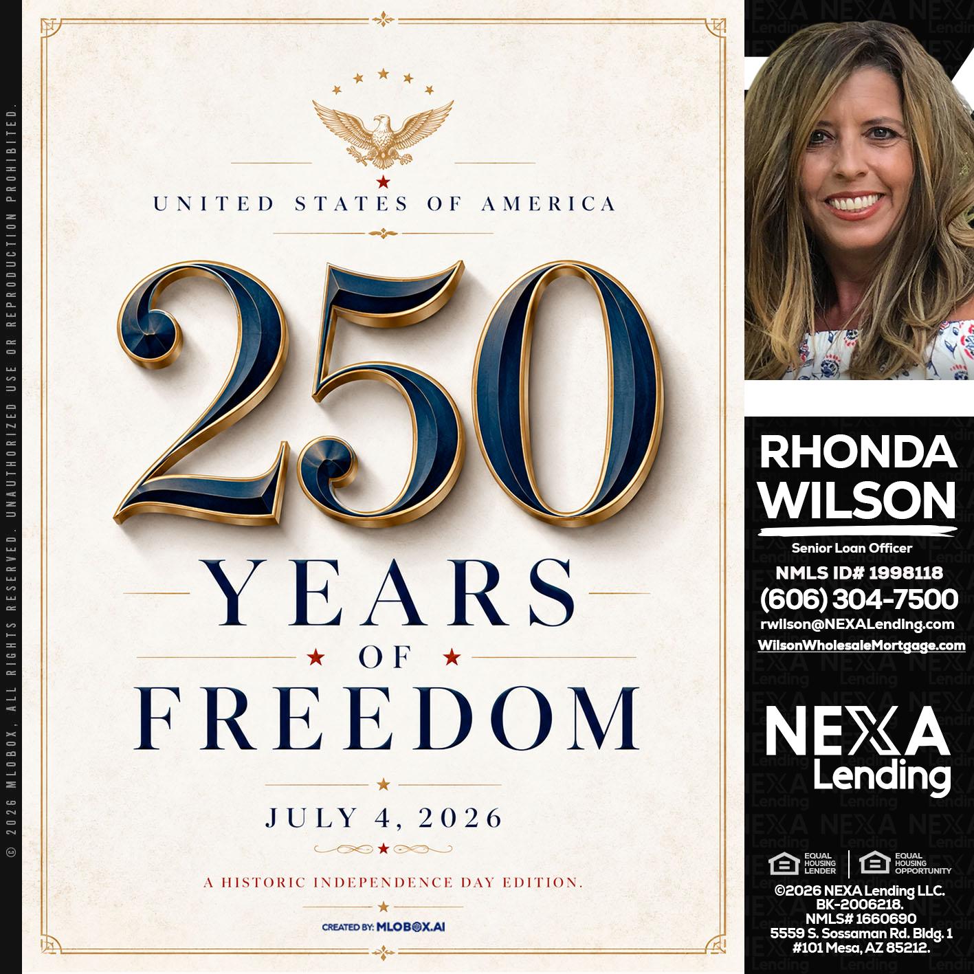250 YEARS - Rhonda Wilson -Senior Loan Officer